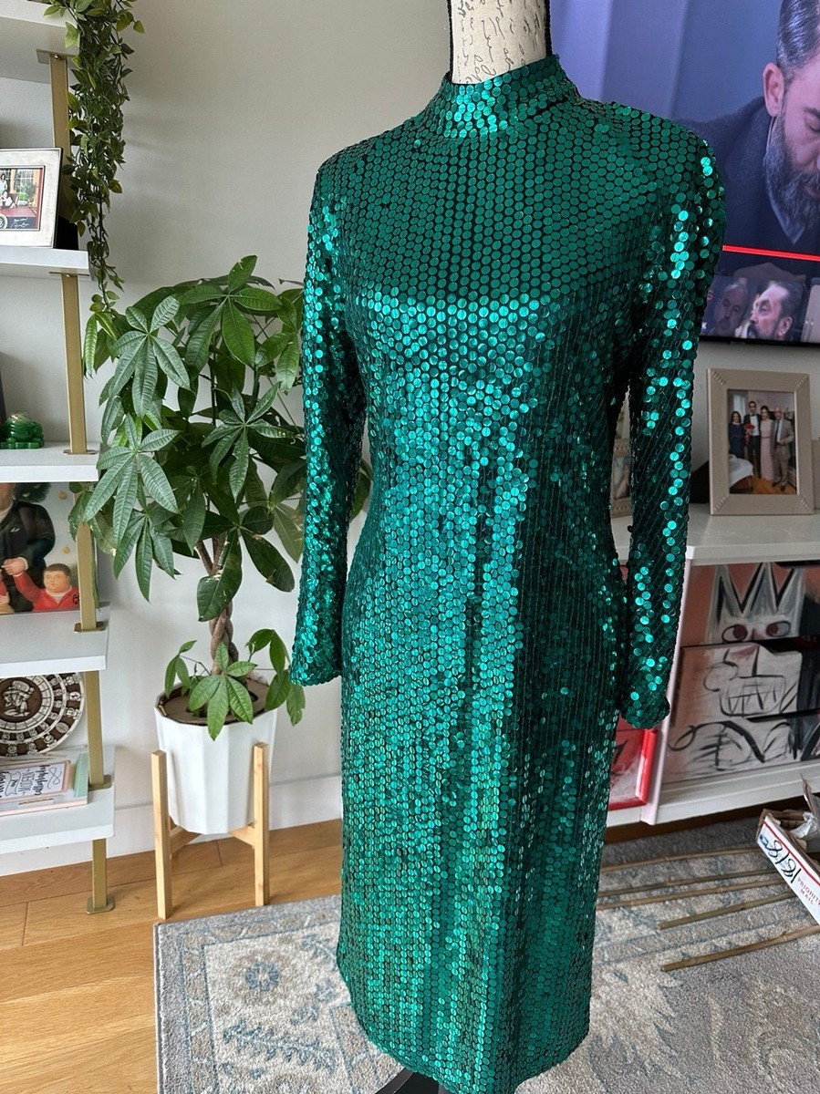 oleg cassini sequin dress 1980s Oleg Cassini Emerald Sequin Dress