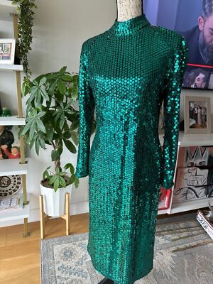 vintage oleg cassini sequin dress Silk Oleg Cassini Vintage Dress With Colorful Sequins & Beaded 4/6