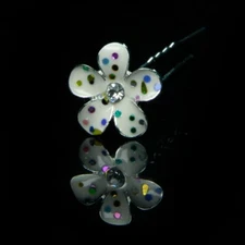 One White Flower With Rainbow Sparkles Bridal Wedding Hair Pin 