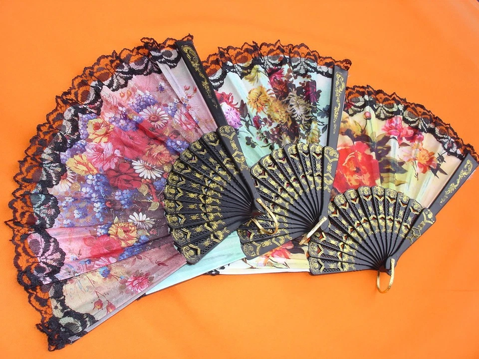 020, 3 scomparti danza flamenco spagnolo mano vento estate fiori pizzo - Immagine 3 di 4