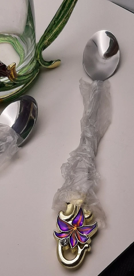 Стеклянная кружка COAWG Lily Iris Flower с металлическими ручками ручной росписи 2 ложки  - Изображение 3 из 4