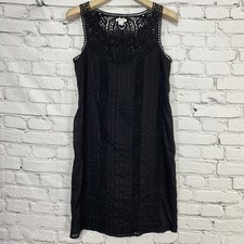 Sundance Amira Black Dress Size S Lace Yoke Crochet Sleeveless Lined Knee Length