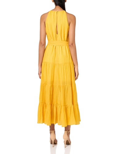 BCBG New York Women's Sleeveless Halter Neck Tiered Maxi Dress, Yellow - Picture 2 of 3