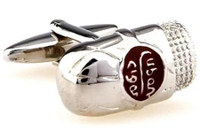 Cigar Pair Cufflinks SIlver Red Band Wedding Fancy Gift Box & Polishing Cloth