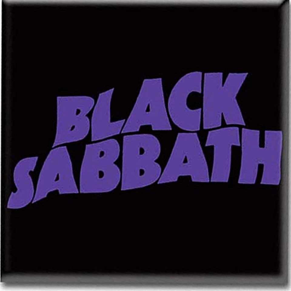 Black Sabbath purple wavy writing steel fridge magnet 75mm x 75mm (ro)