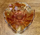 Vintage Millersburg Marigold Carnival Glass Holly Whirl Tri Corner Bowl