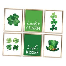 6Pcs St. Patrick' s Day Wall Art Prints Wall Decor Watercolor Shamrock Lucky