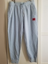 NWT Hugo Boss Men's Cotton Tracksuit Bottoms With Red Logo Light Blue SizeXL