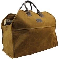 Heavy Duty Waxed Canvas Firewood Tote Bag - 2.4 Cu Ft Fire Pit Essential