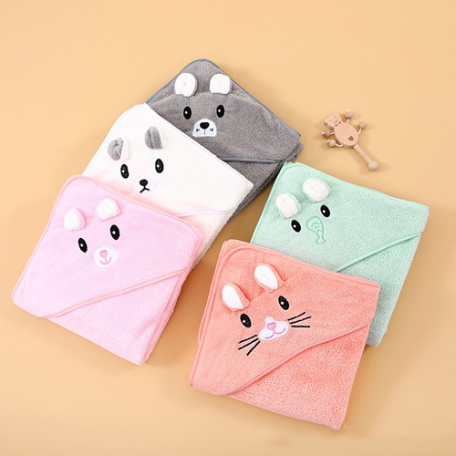 Baby Hooded Towel Cartoon Bear Bath Robe Coral Fleece Soft for Infants - Picture 1 of 15