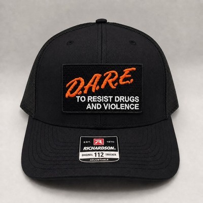 D.A.R.E. Richardson 112 Trucker Hat Black Snapback Embroidered Drug Awareness.