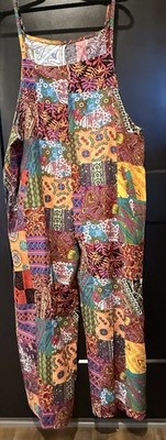Patchwork Jumpsuit Womens 3XL Multicolor Boho Festival Wide Leg Romper Chic