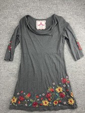 Johnny Was JW Los Angeles Dress Womens L Floral Embroidered Cowl Neck Boho Tunic