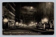 Vintage 1911 Night View Nicollet Ave, Minneapolis MN Postcard