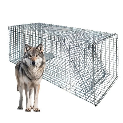 Vlaeng Large Foldable Humane Live Animal Trap Cage 51''x17''x19'' Coyote Fox