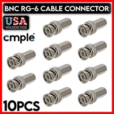 10 PCS BNC Connector Twist On Male Plug for RG-6 Coax Coaxial Cable CCTV Camera
