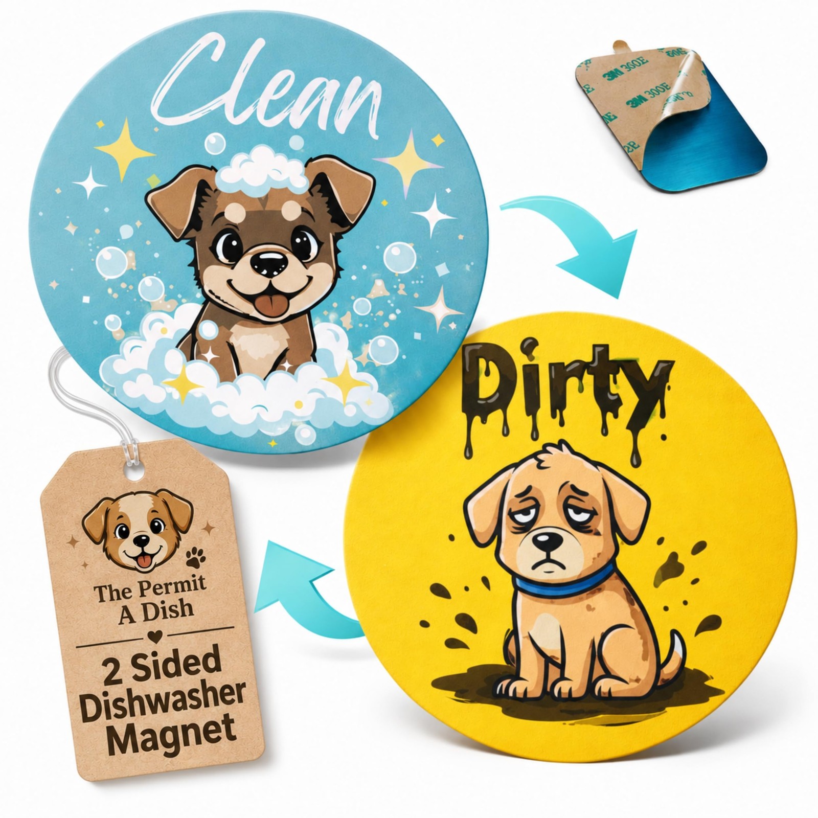 Blue Dog Mom Dishwasher Magnet Clean Dirty Sign 3.5 Inch