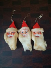 Adorable Set Of 3 Vintage Plastic Santa Heads Christmas Ornaments Japan