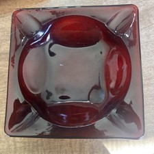 Vintage MCM Anchor Hocking Ruby Red 4 1/2"  Square Four Rest Ashtray