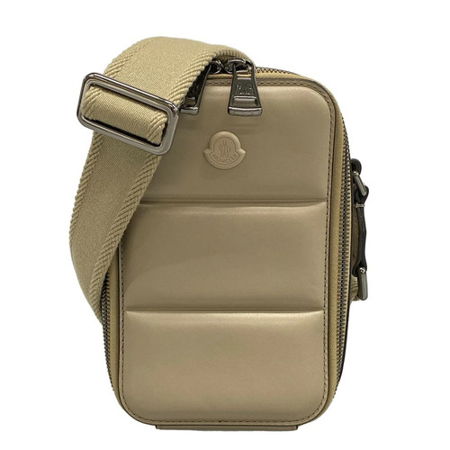 MONCLER ertical Crossbody Shoulder Bag Beige leather