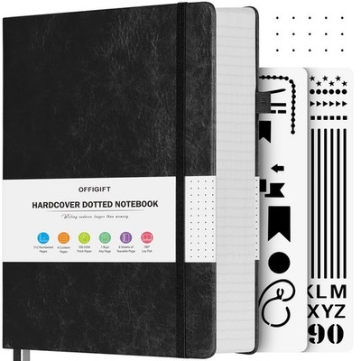 OFFIGIFT Dotted Journal Notebook, 312 Numbered Pages Large B5 Hardcover Leath