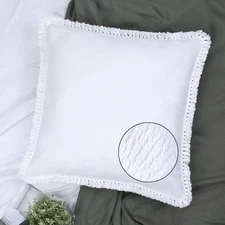Quilted Euro Sham White Set of 2 Muslin Cotton 26×26 European Pillow Cover Ta...