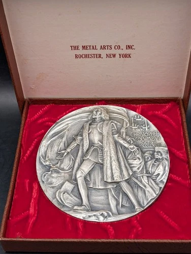 🔥6.67 Oz .999 SILVER ST. GAUDENS COLUMBUS MEDAL ANTIQUED METALLIC ART CO W/ BOX