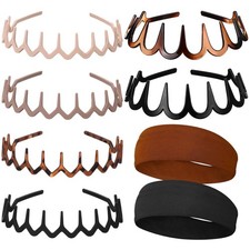 8-Piece Plastic Zig Zag Headbands with Cotton Headband - Trendy Wavy Comb Hea...