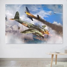 Me-410 vs Mk. VIc Fighter Jet Banner Lienzo Pintura Aviación Arte Póster Bandera