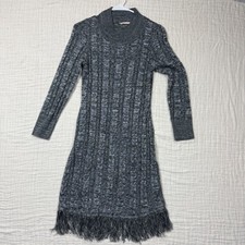 Soft Surroundings Women's Cable Knit Fringe Sweater Dress Size XS Long Sleeve