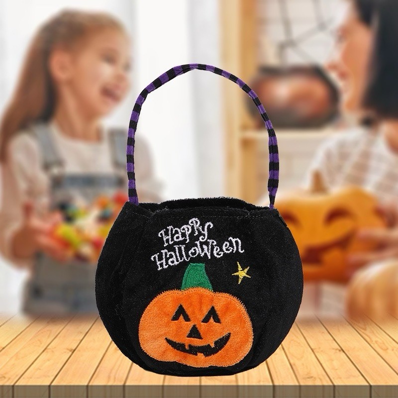 Bolso de calabaza de felpa de Halloween Bolso de dulces de Halloween Bolso de calabaza portátil de Halloween F