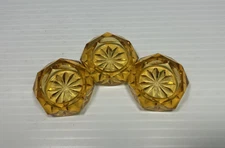 3 Vtg Glass Hexagon Open Dip Salt Cellars Amber Gold, Starburst Design  - Mint