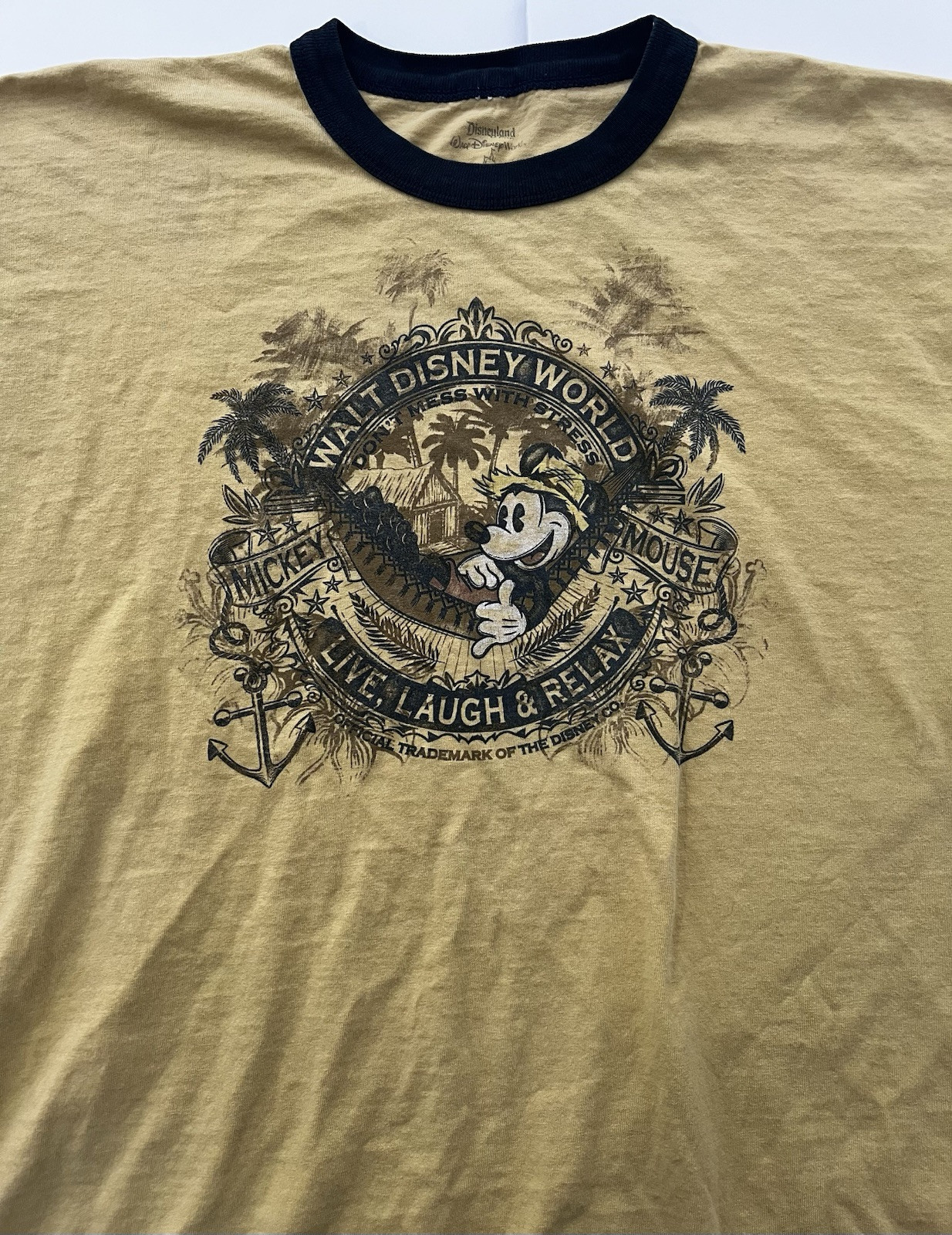 Mickey Mouse Live Laugh Relax Yellow Tee for Men 2XL Disney World