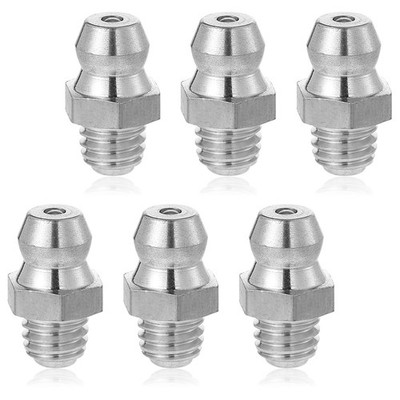 6 Pcs Stainless Steel Straight Grease Fitting, M6 x 1mm x 1mm, Silver