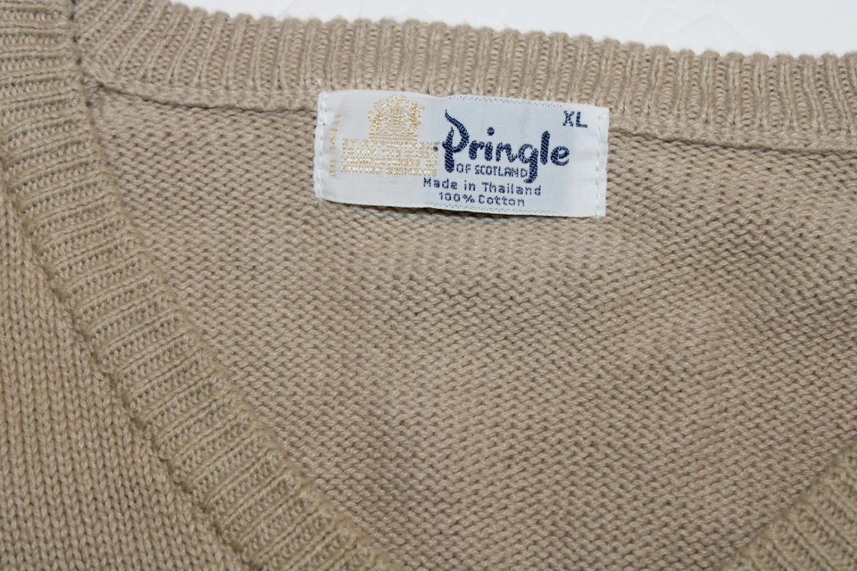 Suéter PRINGLE OF SCOTLAND Bronceado Cuello en V - 100% ALGODÓN TEJIDO Para Hombres XL Foto 2 de 4