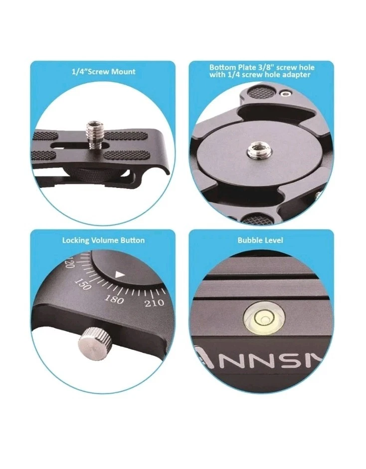 Cabezal de trípode de montaje inclinable plegable en forma de Z y en forma de W 360 con escala de calibración 1/4 Foto 4 de 4