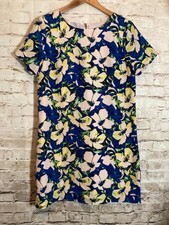J. Crew Shift Dress Womens 6 Pink & Cobalt Retro Florals Lightweight Feminine