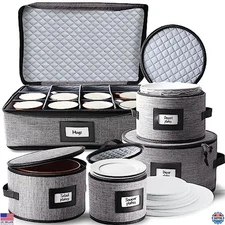 Premium 5-Piece Quilted Fine China Storage Set - Mug, Cup & Plate Organizer