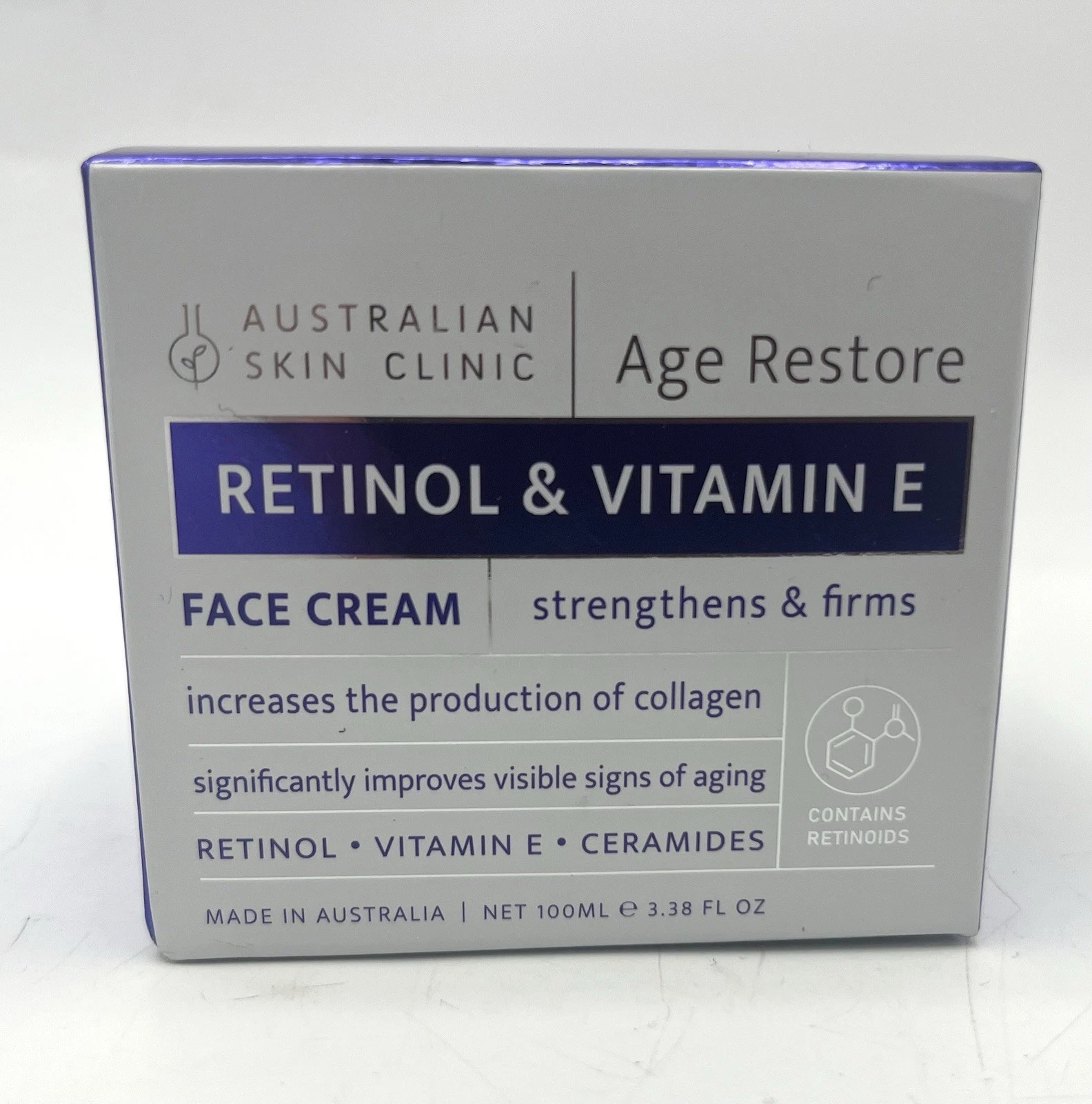Australian Skin Clinic Age Restore Retinol Vitamin E Ceramides Face Cream 3.38oz