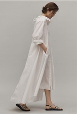 Anthropologie Long Sleeveless Maxi Dress Shirt Dress Sz Md Ivory