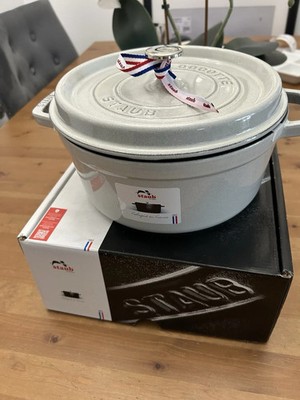 Staub runde Cocotte 24 cm weiß Trüffel Gusseisen Dutch Oven NEU UVP 279£
