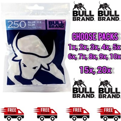 Bull Brand Blue Ice (Beere & Menthol) schmale 6 mm Filter Tips Beutel 250er Rauchen UK