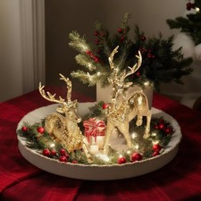 2Pcs Reindeer Christmas Figurines, Tabletop Reindeer Small Christmas Decor, Brow