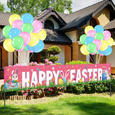 36 Pcs Happy Easter Banner and Balloons Decorations Set Large Fabric Happy Easte