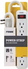 Prime Wire PB801124 6-Outlet Power Strip, 14-3 SJT 3-Feet Cord 125 Volts White