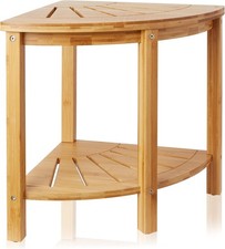 Bamboo Corner Shower Bench with Storage Shelf, 2-Tier Bathroom Spa Stool Seat