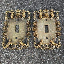 Florenta of California Lot of 2 1967 Gold Tone Single Switch Plate Cherubs Wear