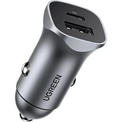 Ugreen 24W Auto Ladegerät USB-C USB-A PD QC Schnellladen Fast Car Charger Grau - Bild 1 von 4
