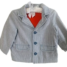 Macy's Size 6-9 Months Baby Boys Pinstripe Cotton Blazer Jacket Preppy 