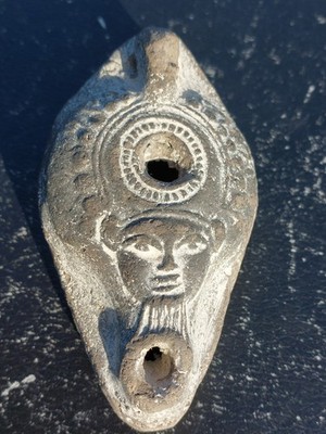 Ancient Egyptian Clay Oil Lamp Goddess Hathor ~ Ptolemaic Era around -50 BC